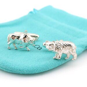 Mint Tiffany & Co. Sterling Silver Bull Bear Wall Street Stock Market Cufflinks
